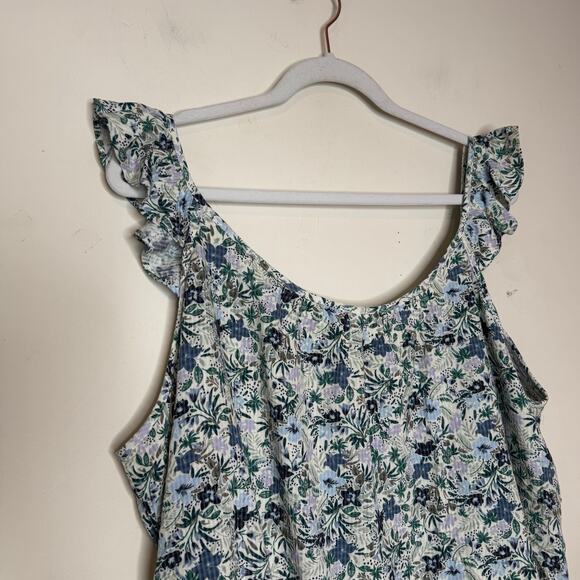 Market & Spruce Blue White Floral Ruffle Strap Top Size 2X Sleeveless NWOT - Picture 5 of 9